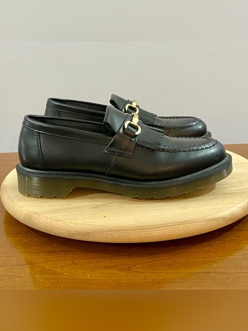 Dr. Martens Adrian Snaffle Black Polished Smooth Leather Loafers Mens Sz 8 Y2K